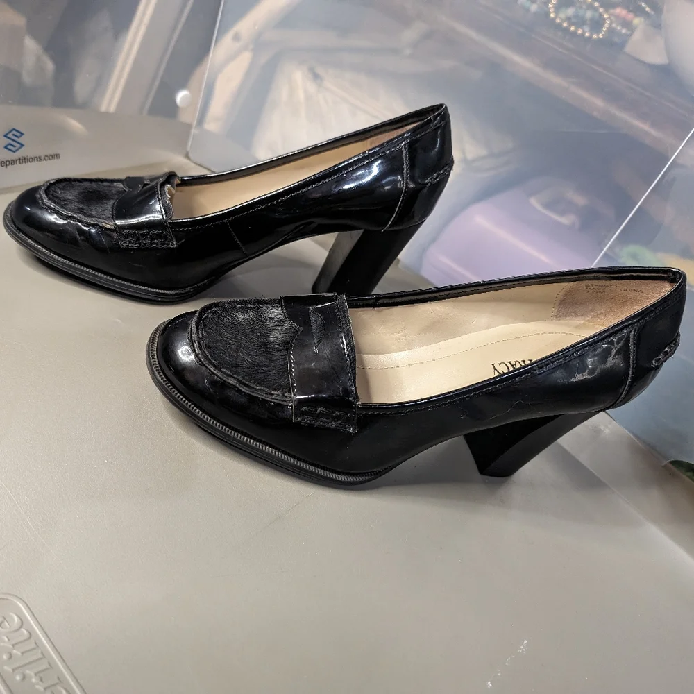 Ellen Tracy 7.5 calf hyde toe patent leather penny loafer pumps‎ 3